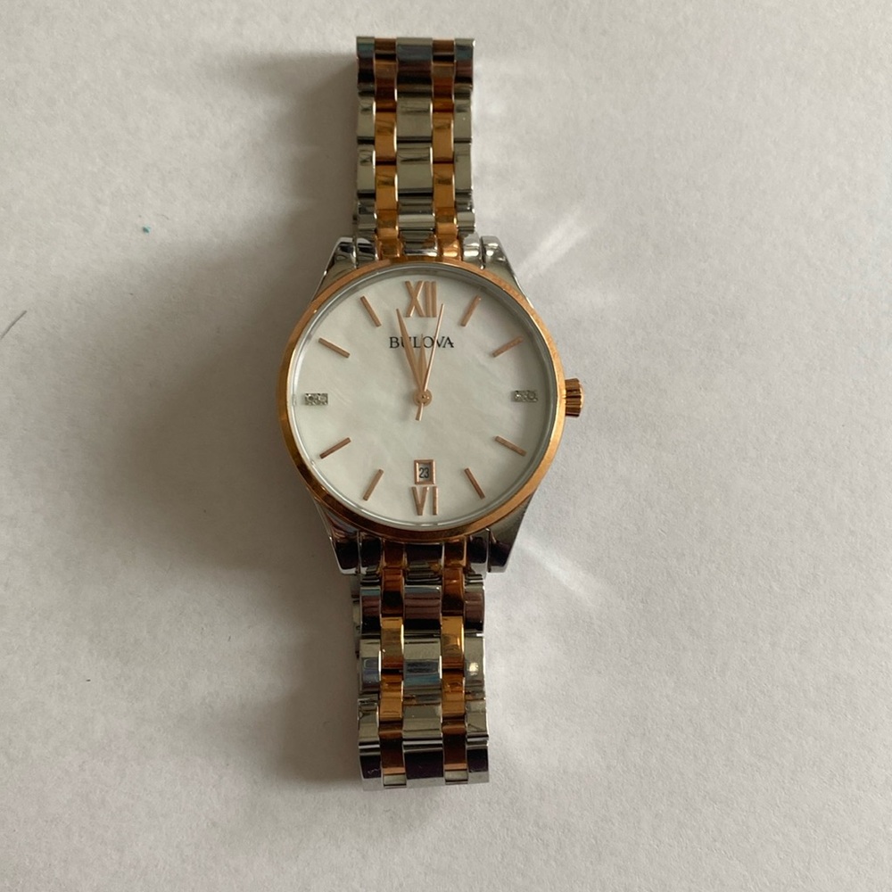 Womens Bulova TwoTone Rose Gold Diamond Watch